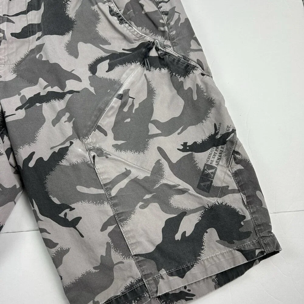 Armani Exchange Grey Cotton  Camo Cargo Shorts Size 33 (36) Y2K Punk  Grunge Ax
